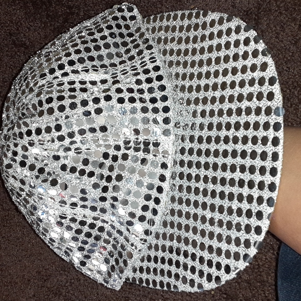 Silver sequin cap like new with adjustable elastic